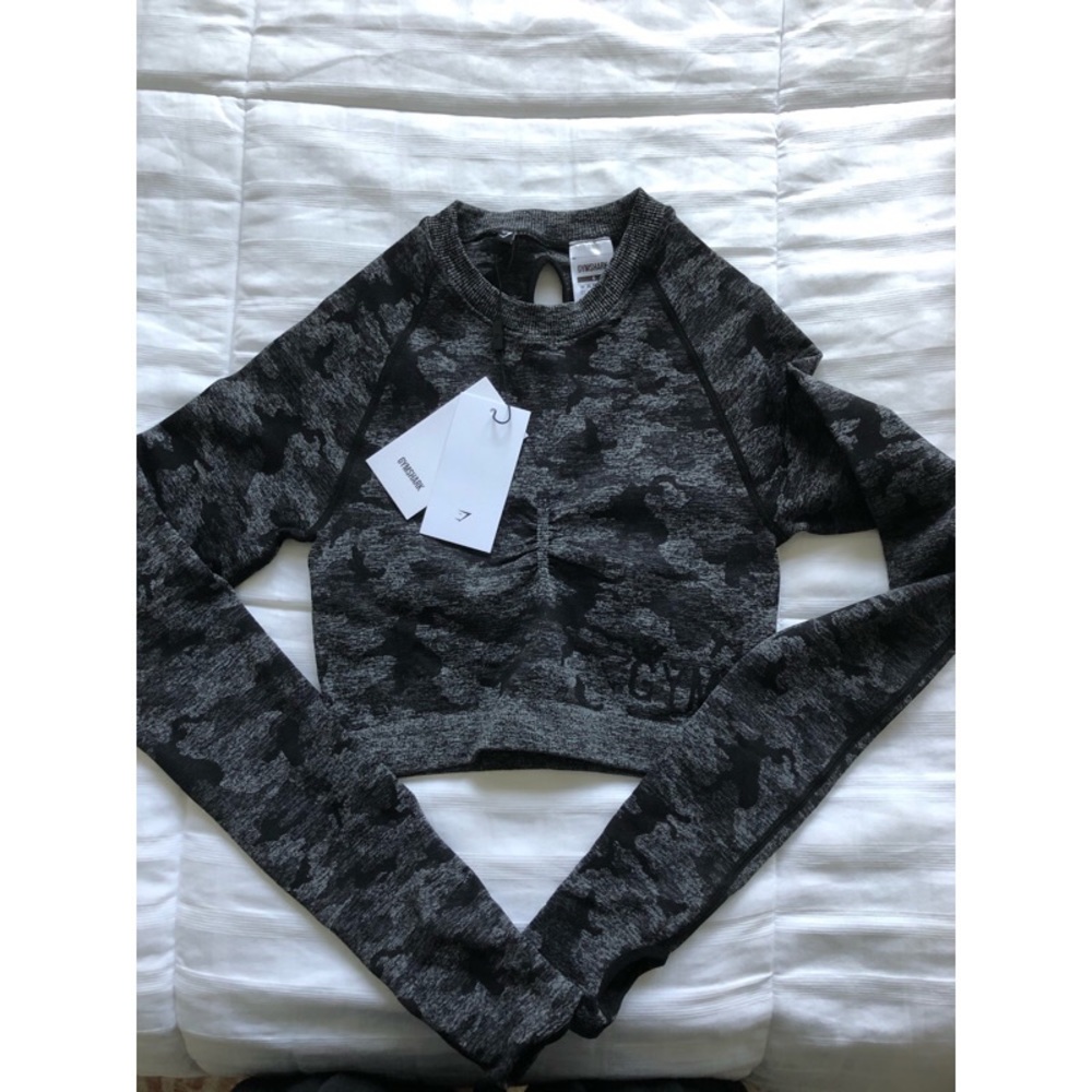 Gymshark Black Camo Long Sleeve Crop Sports Top